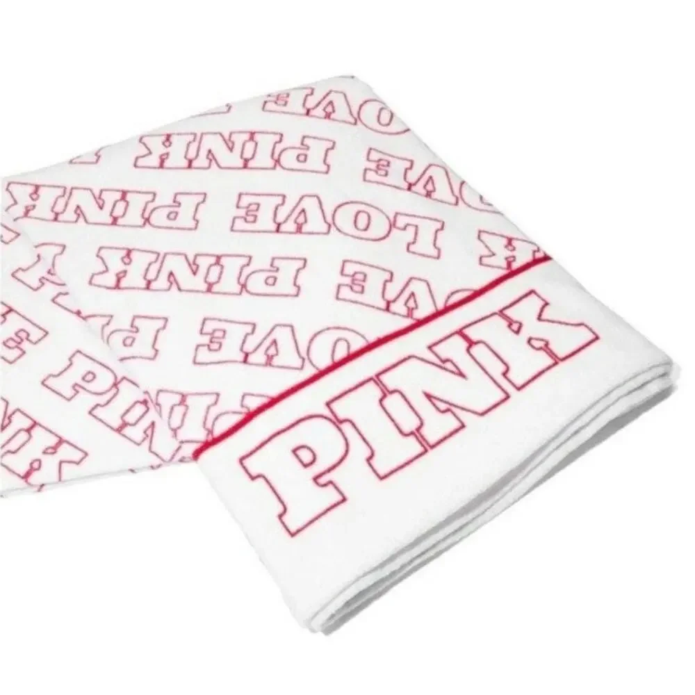 Victoria's Secret LOVE PINK VS PINK White and Red Logo Large Beach Towel - New